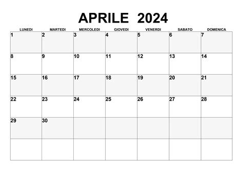 calendario mensile aprile 2024